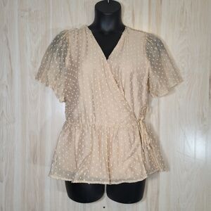 Ott Champagne Wrap-Style Blouse Sz Lg